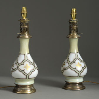 Pair of 19th century opaline glass lamps