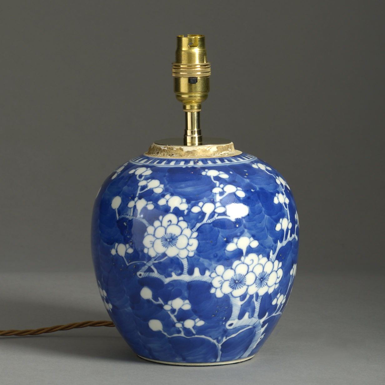 A small scale 19th century blue and white porcelain lamp