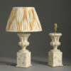 Pair of carved painted lamps