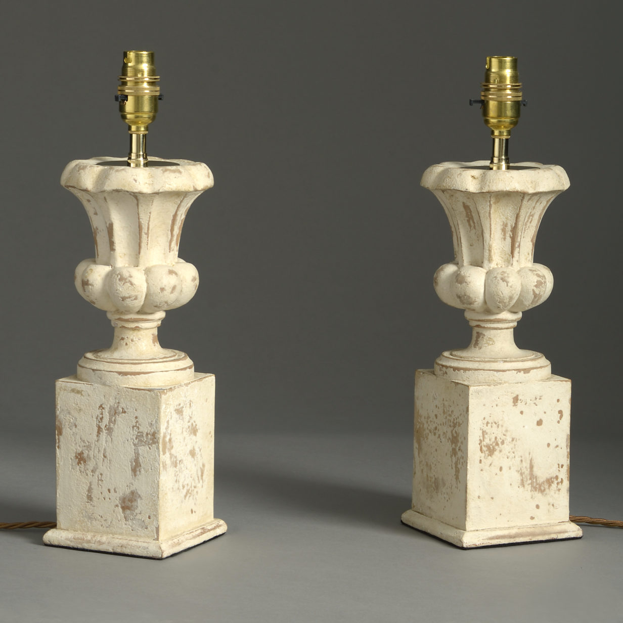 Pair of carved painted wooden lamp bases