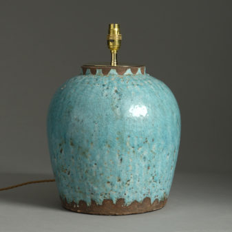20th century turquoise glazed studio pottery vase lamp