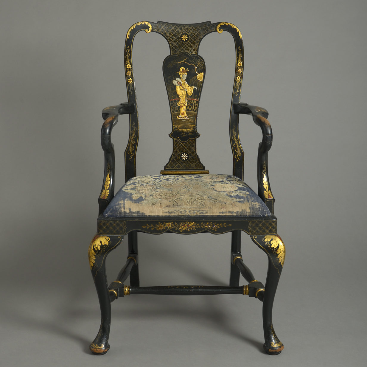 19th century black japanned armchair