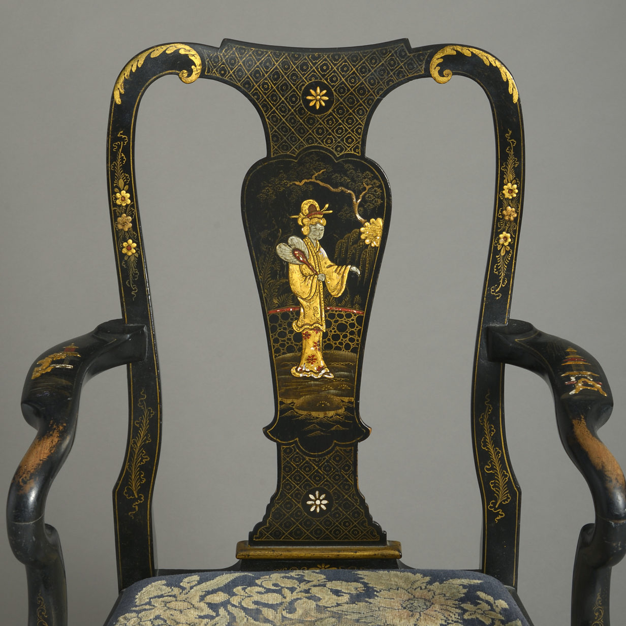 19th century black japanned armchair