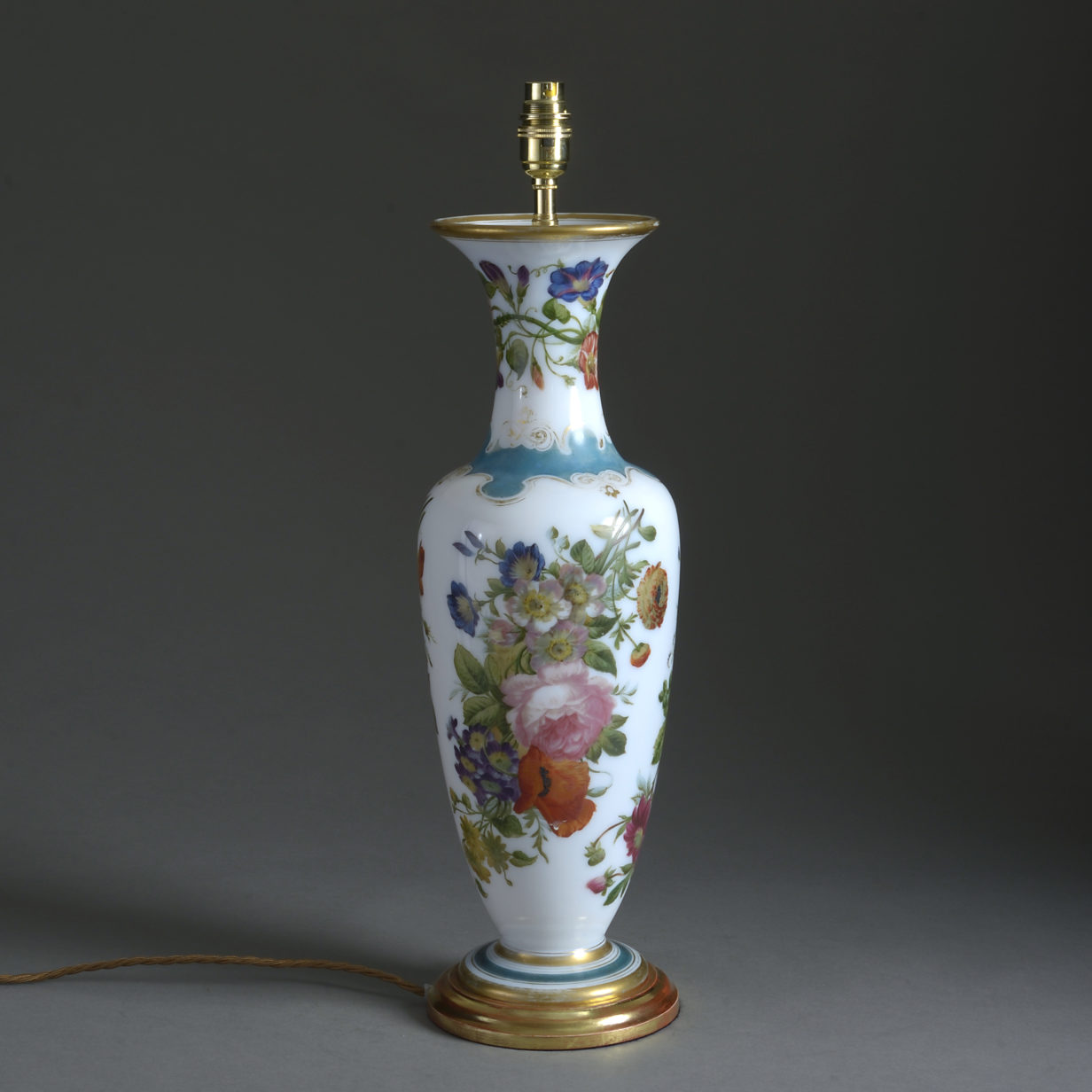 Mid-19th century opaline vase lamp