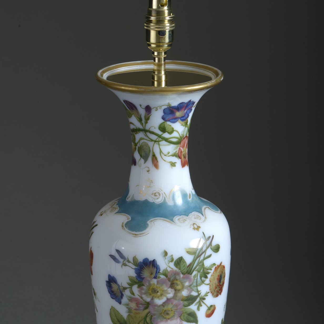 Mid-19th century opaline vase lamp