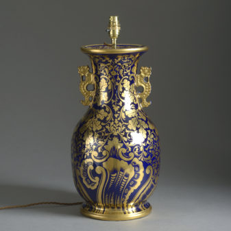 19th century mason's ironstone blue & gold vase lamp