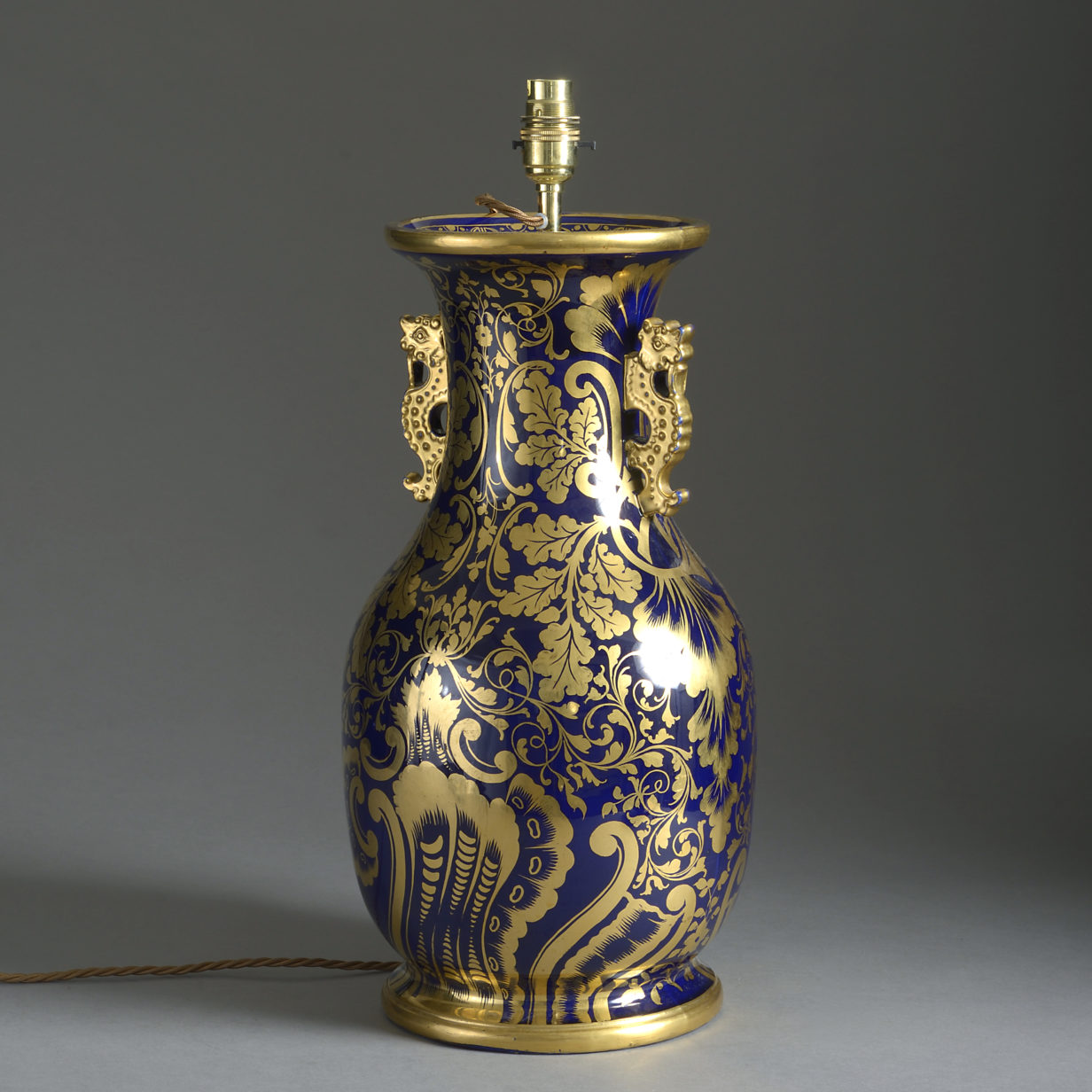 19th century mason's ironstone blue & gold vase lamp