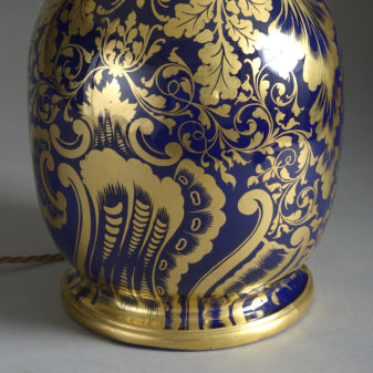 19th century mason's ironstone blue & gold vase lamp