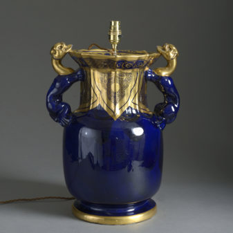 19th Century Mason's Ironstone Blue & Gold Vase Lamp