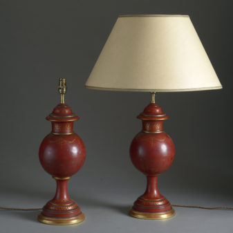 Pair of Red Tole Lamps
