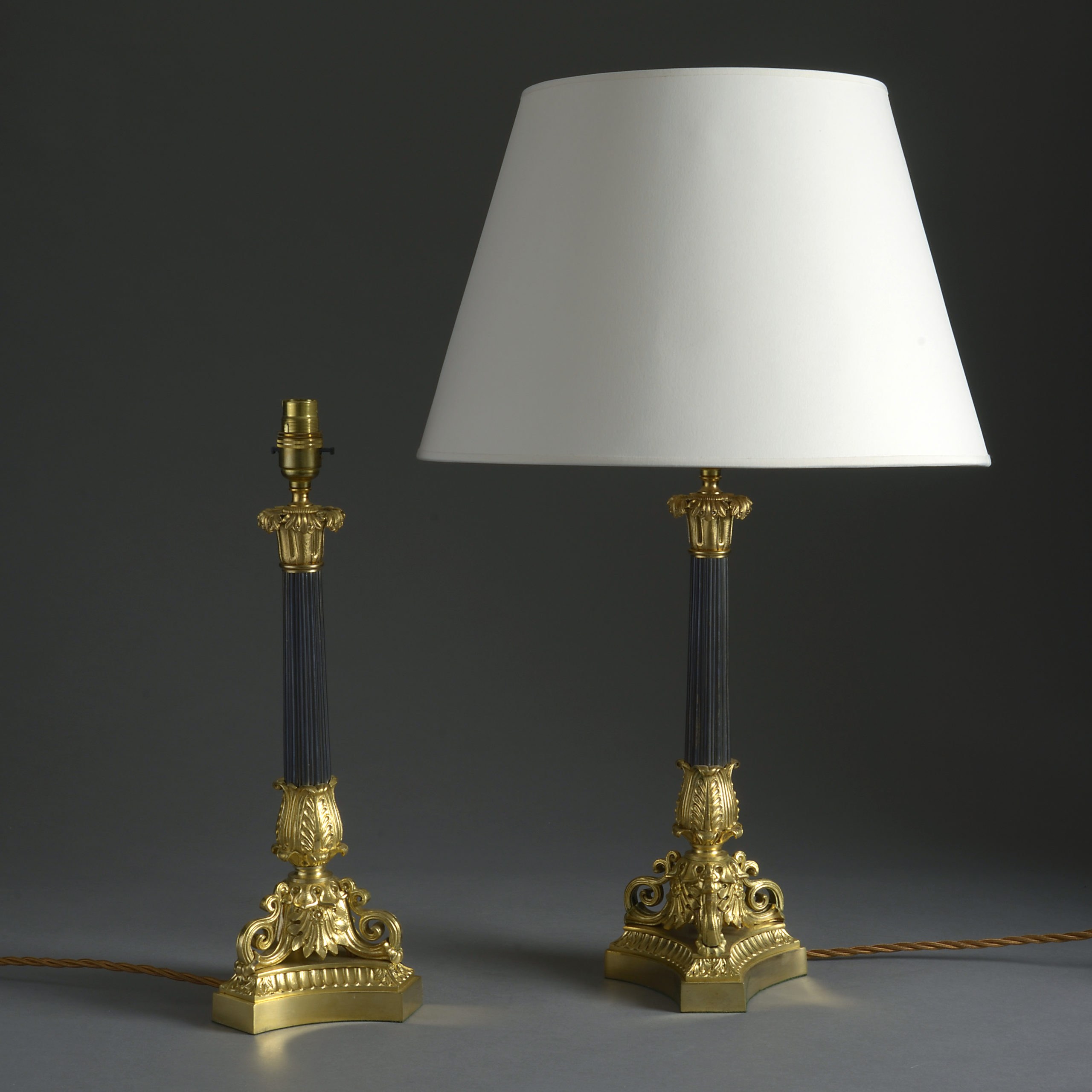 Timothy Langston Fine Art Antiques, Fluted Candlestick Antique Brass Table Lamp Base