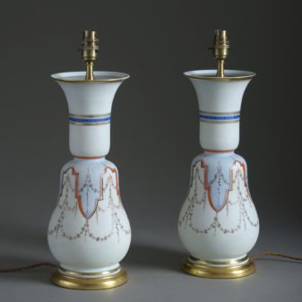 Pair of 19th century opaline glass vase lamps