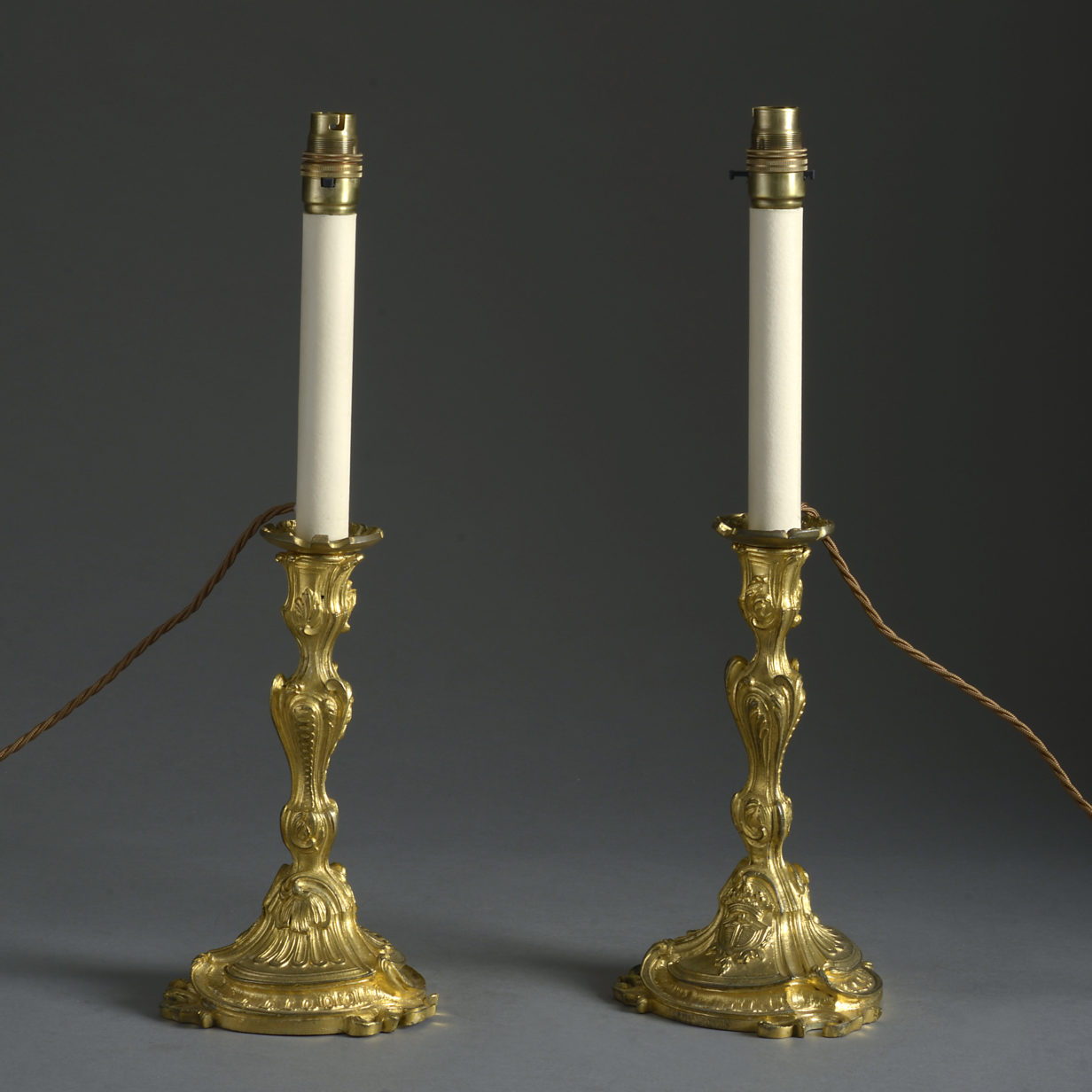 Pair of 19th Century Ormolu Louis XV Style Rococo Candlestick Lamp