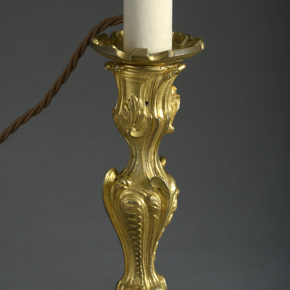 19th Century Ormolu Louis XV Style Rococo Candlestick Lamp