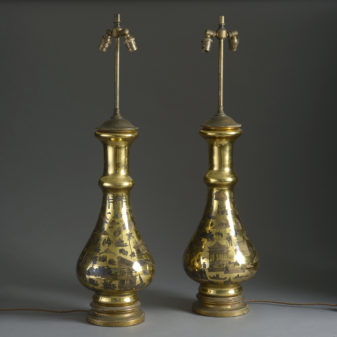 Pair of mid-20th century decalcomania vase lamps