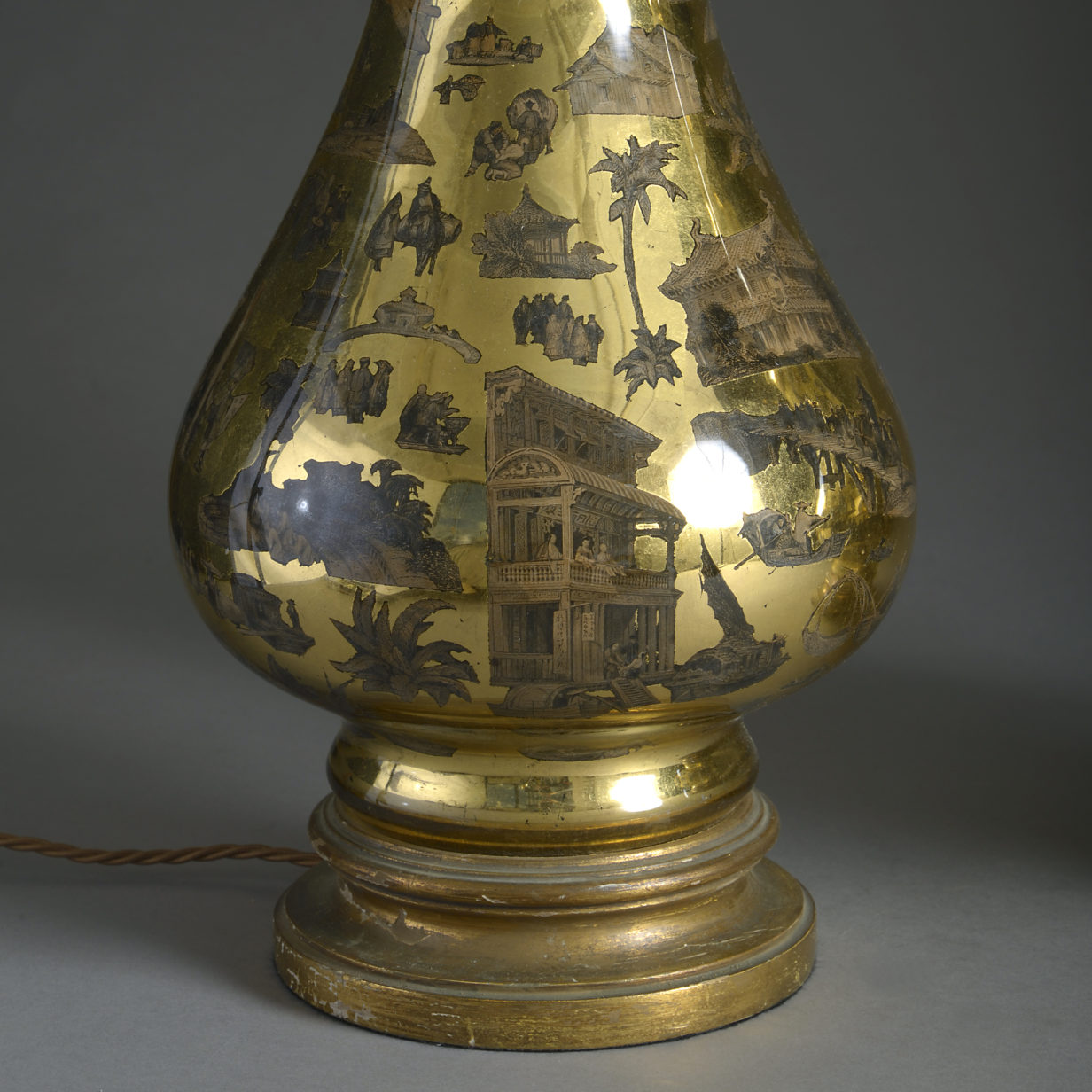 Mid-20th century decalcomania vase lamp