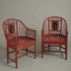 Pair of red lacquer armchairs