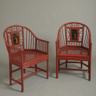 Pair of Red Lacquer Armchairs