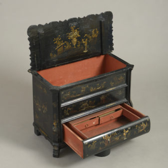 Mid-18th century chinoiserie black japanned work box