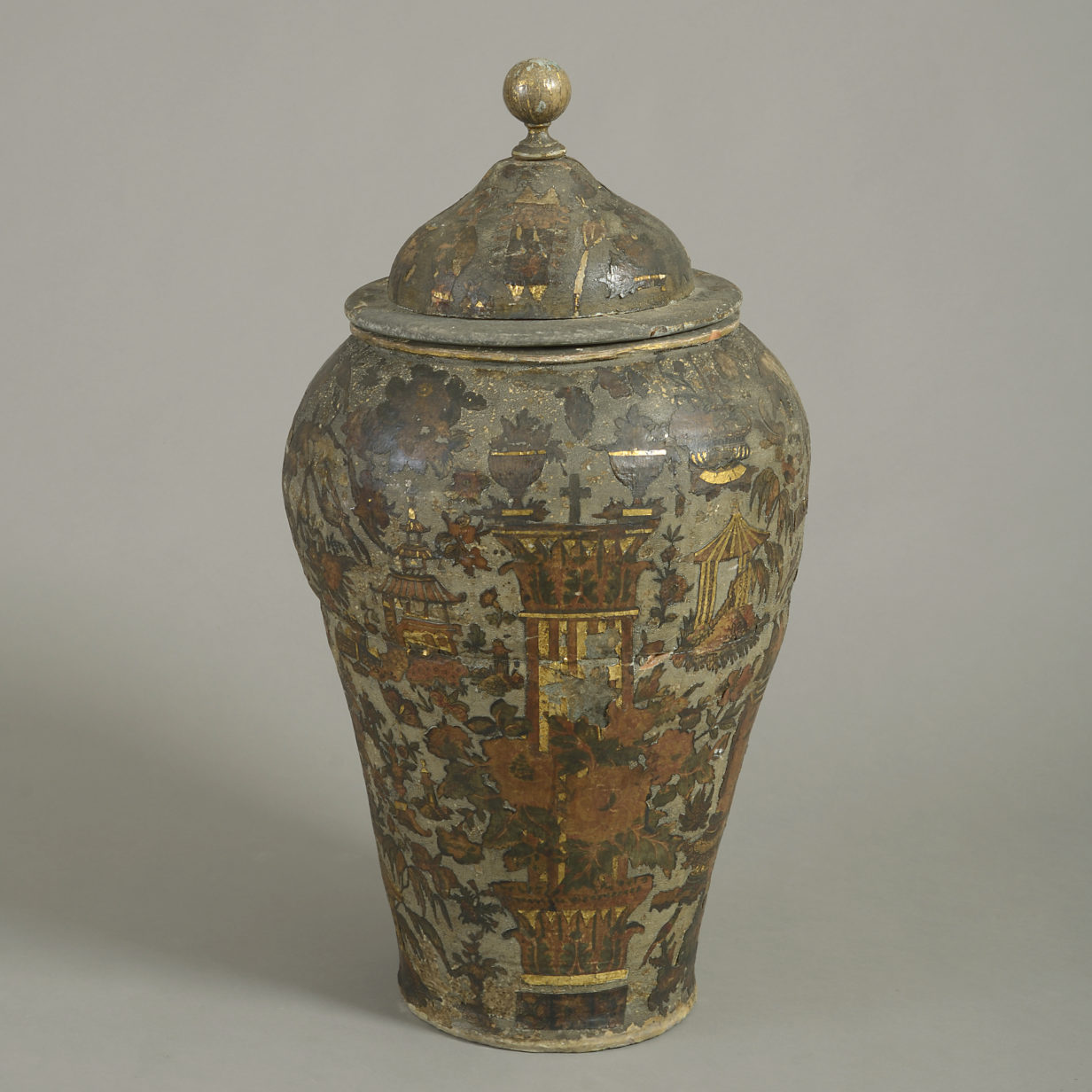 Large 18th century arte povera ceramic vase and cover