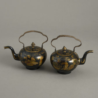 Pair of 18th century chinoiserie tole tea pots