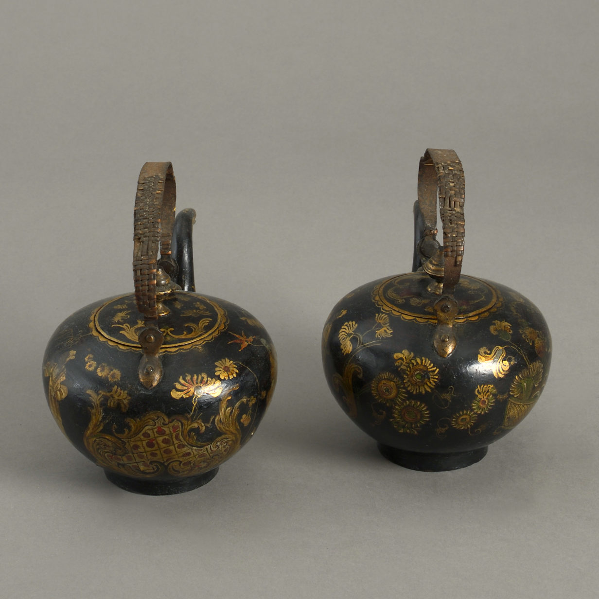 Pair of 18th century chinoiserie tole tea pots