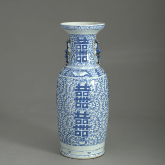 Tall 19th century blue and white porcelain vase