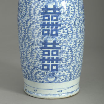 Tall 19th century blue and white porcelain vase