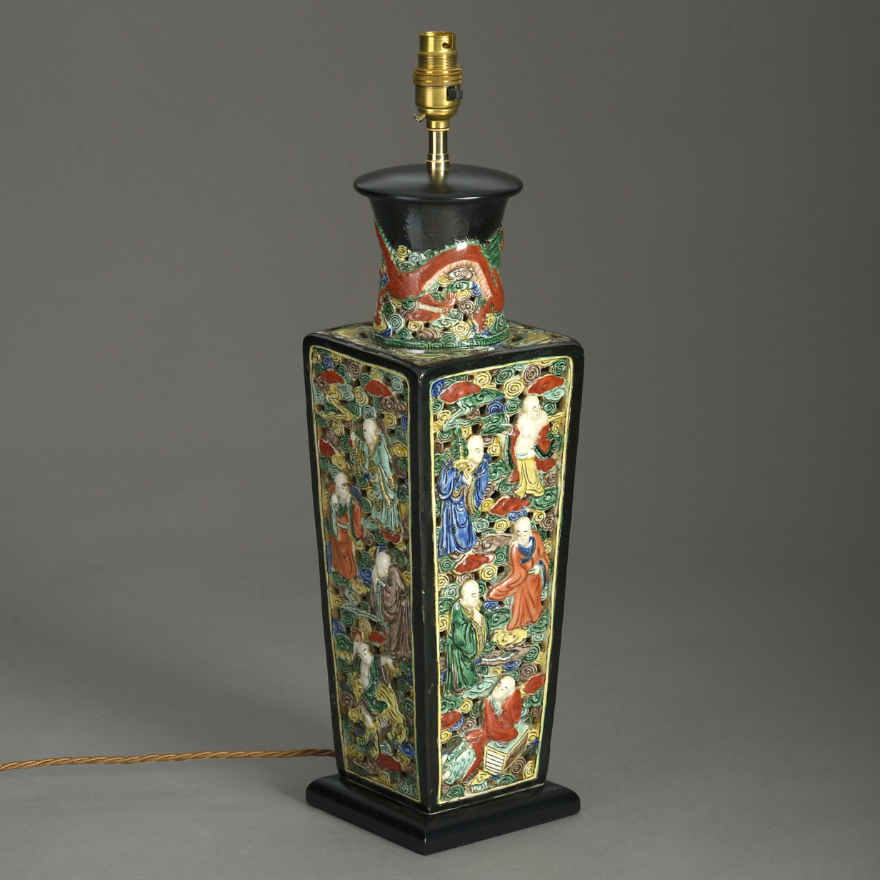 19th Century Square Porcelain Vase Lamp
