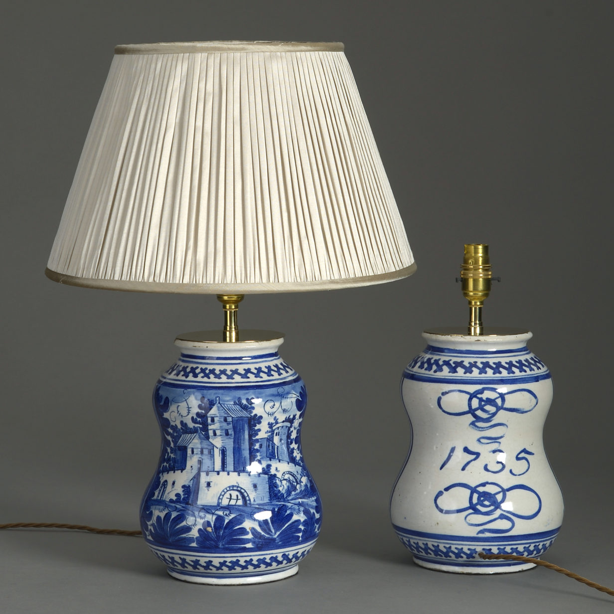 Pair of 19th century blue & white delft vase lamps