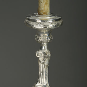 19th Century Silvered Baroque Style Candlestick Lamp
