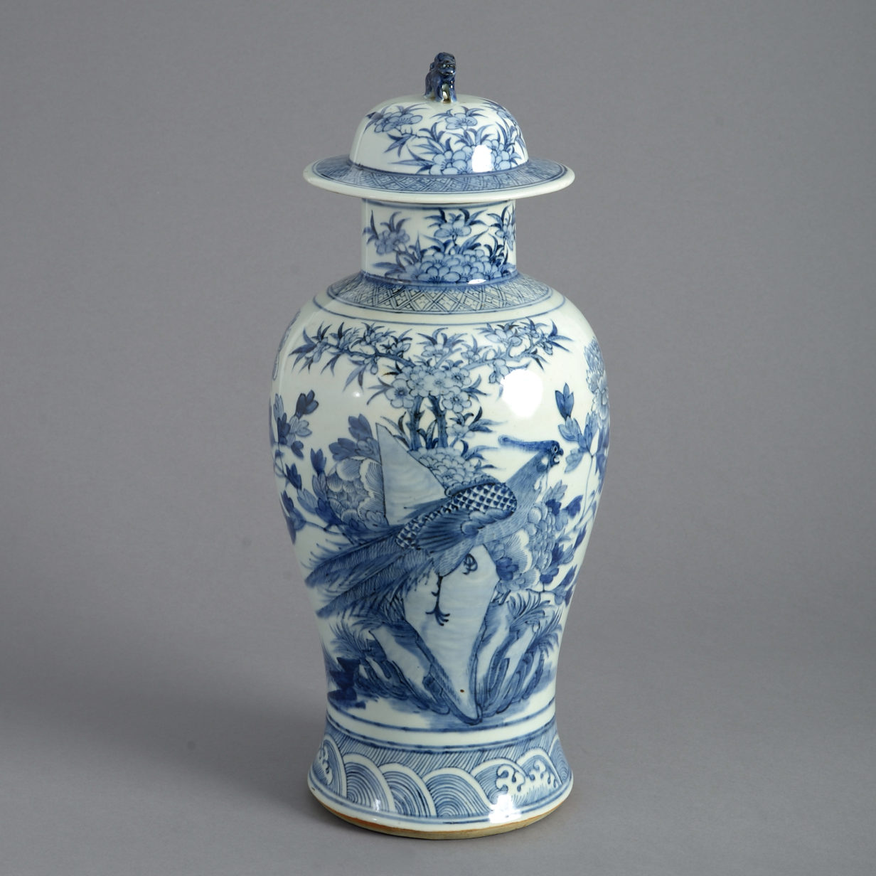 Blue and white vase and cover