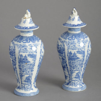 Pair of 18th century blue and white staffordshire pottery vases