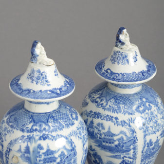 Pair of 18th century blue and white staffordshire pottery vases
