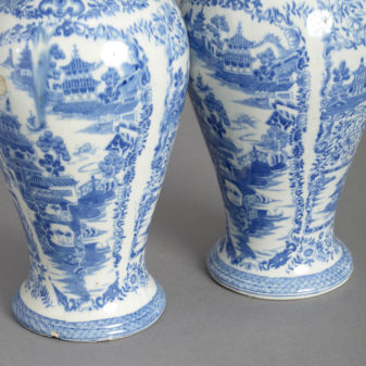 Pair of 18th century blue and white staffordshire pottery vases