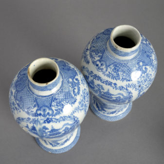 Pair of 18th century blue and white staffordshire pottery vases