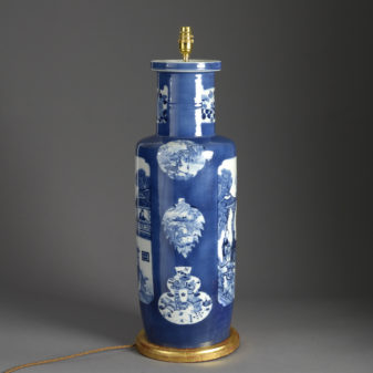 Blue and white rouleau vase lamp