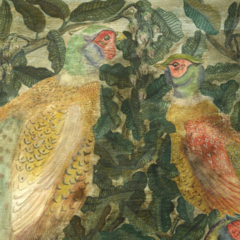 Mid-20th Century Painted Panel Depicting Pheasants