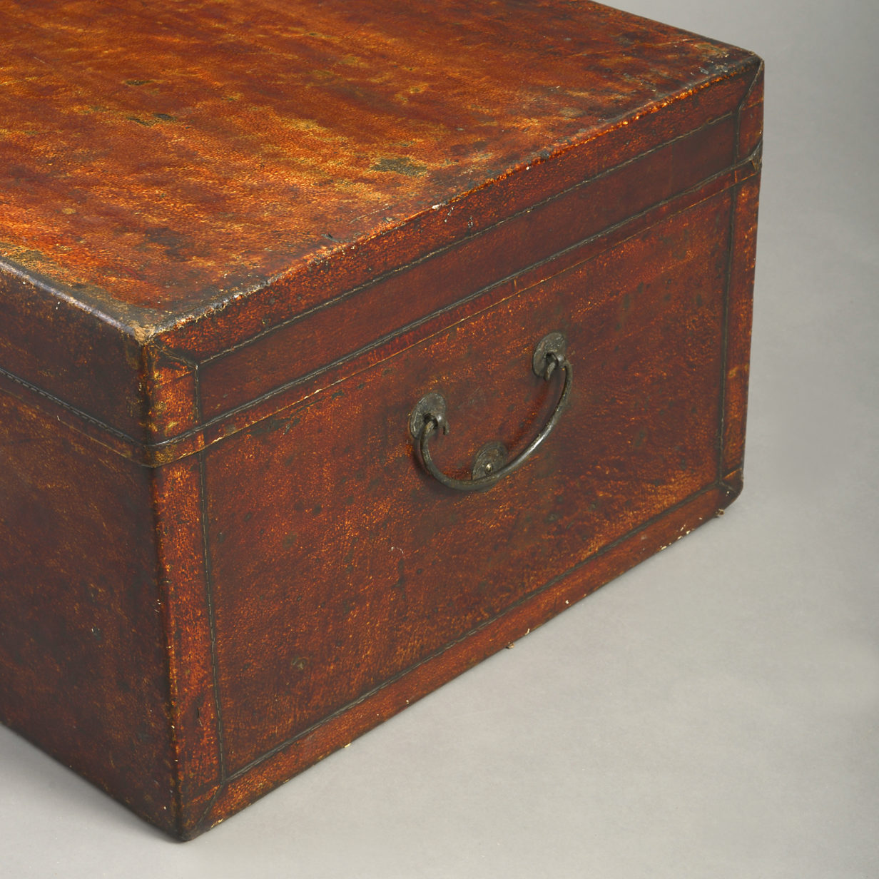 19th century red leather trunk