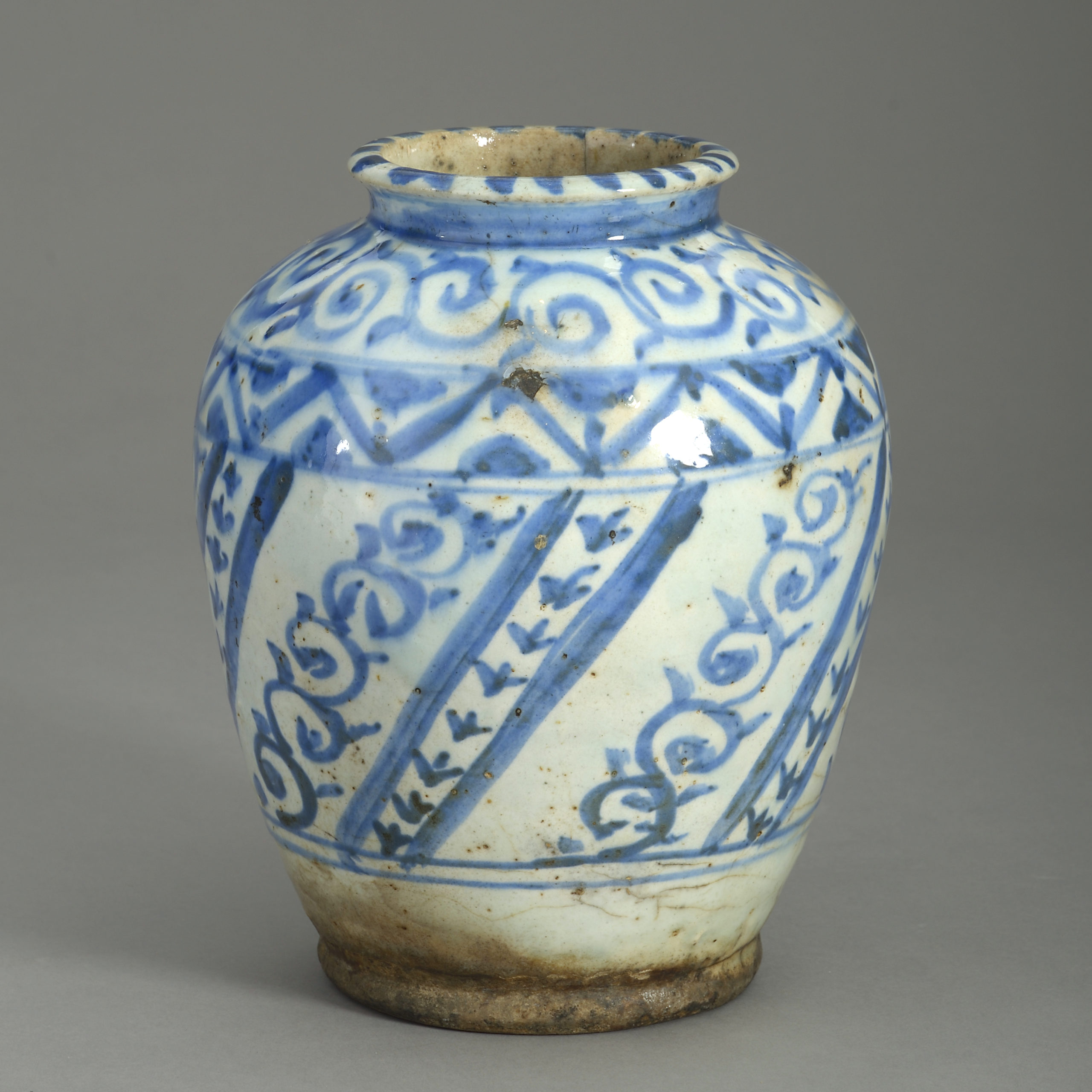 19th Century Blue and White Glazed Persian Vase Timothy Langston Fine