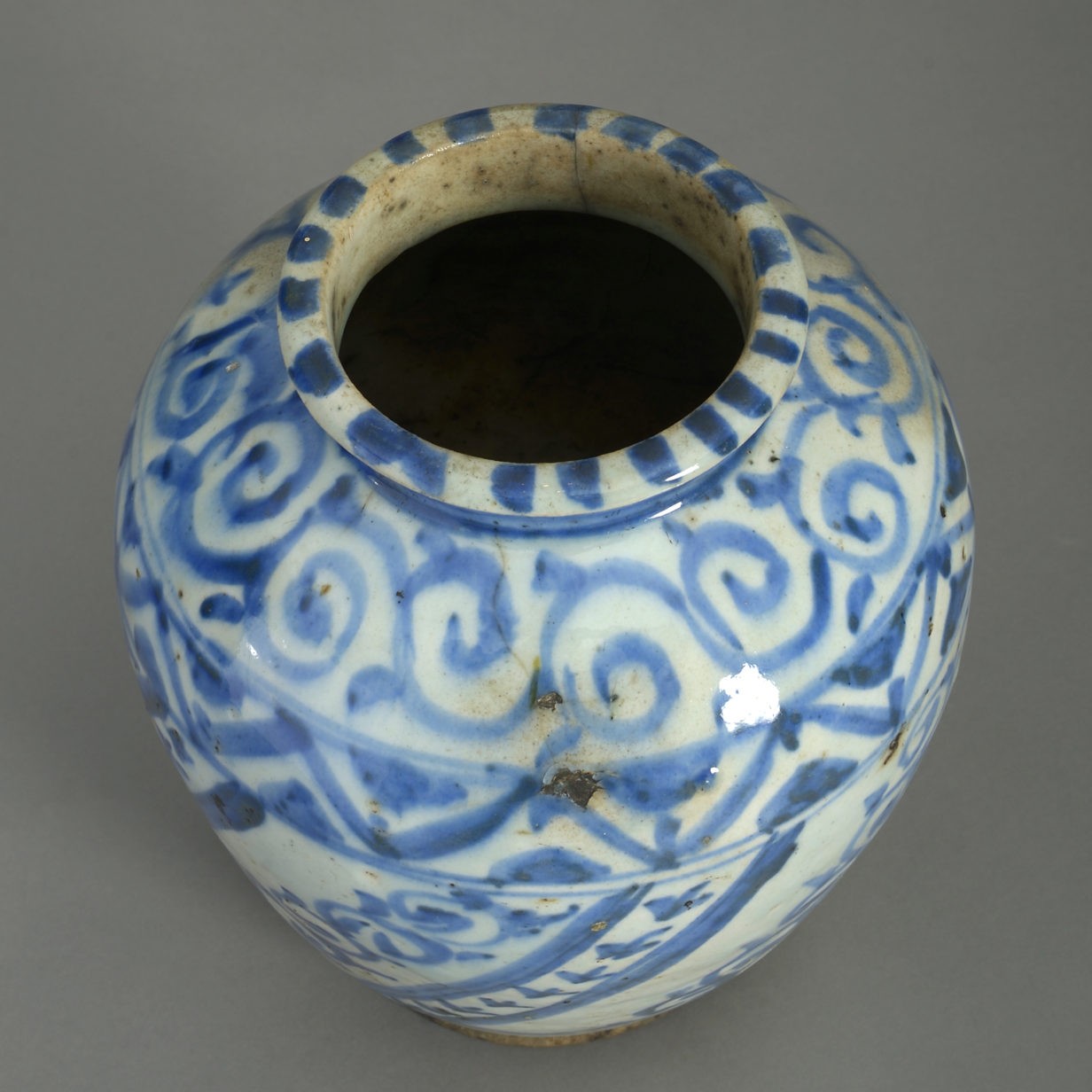 19th century blue and white glazed persian vase