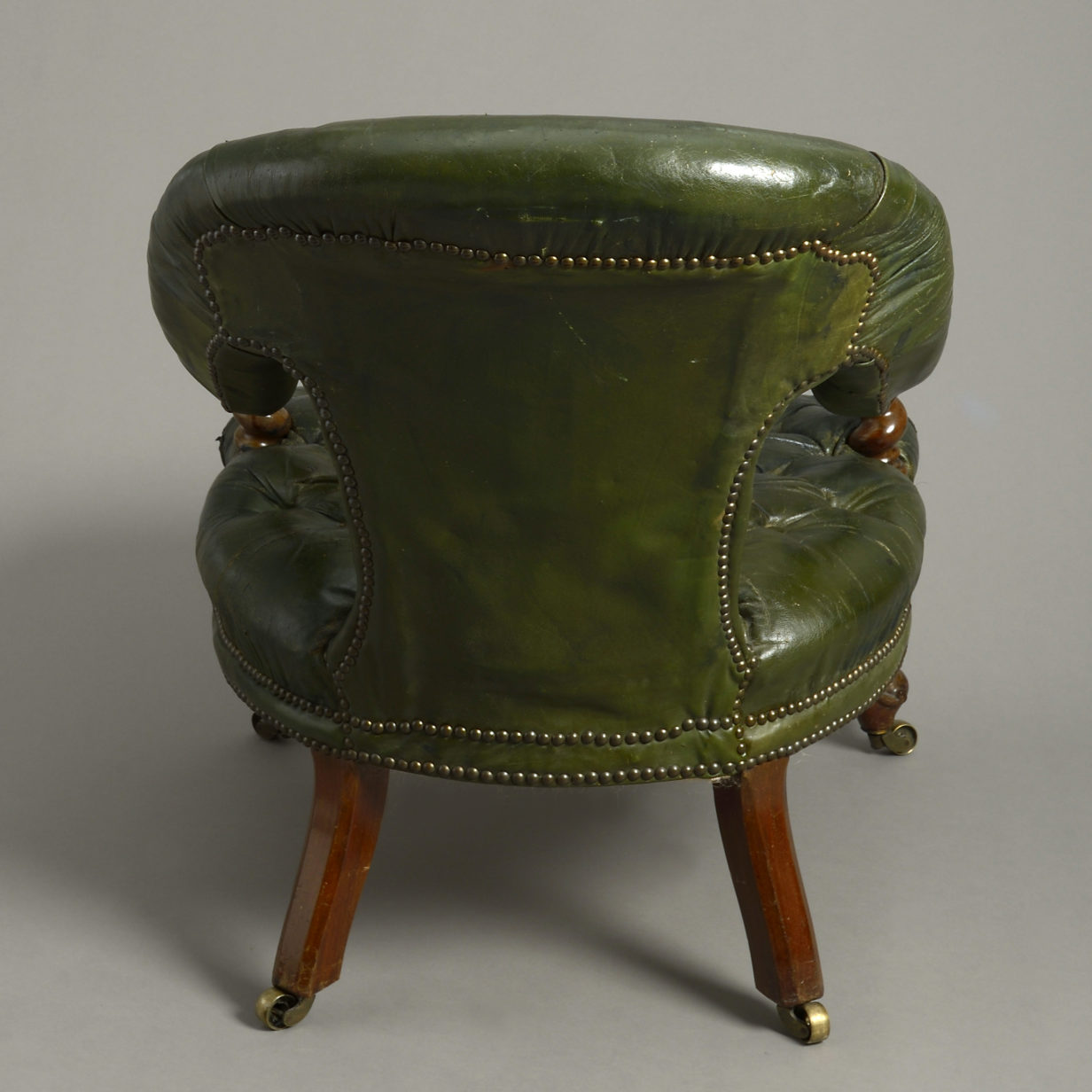 19th century victorian walnut & green leather club easy chair