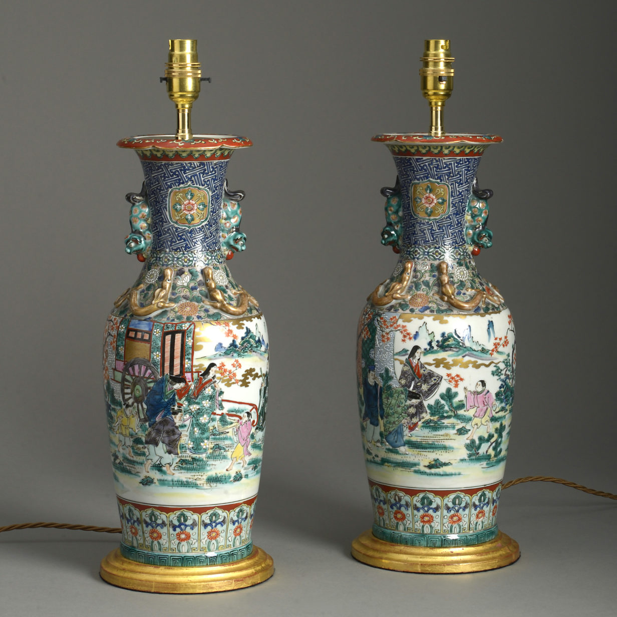 Pair of 19th century kutani porcelain vase lamps