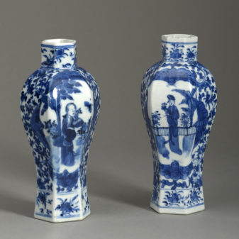 Pair of small blue & white vases