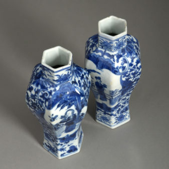 Pair of small blue & white vases