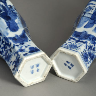 Pair of small blue & white vases