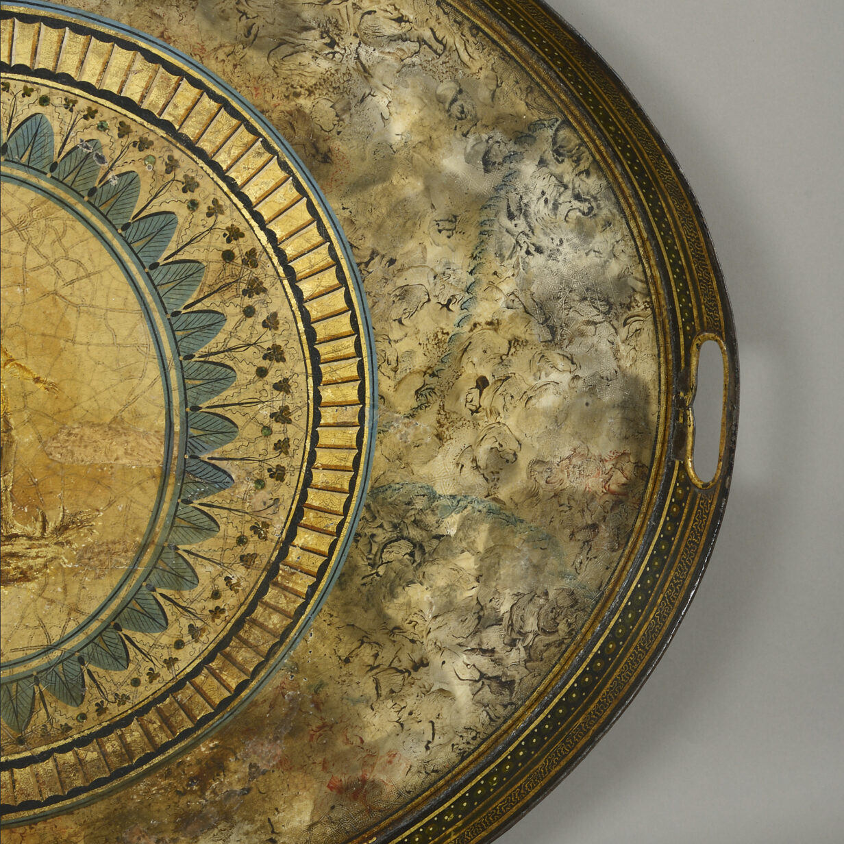 Late 18th century george iii period faux marble painted oval tole tray