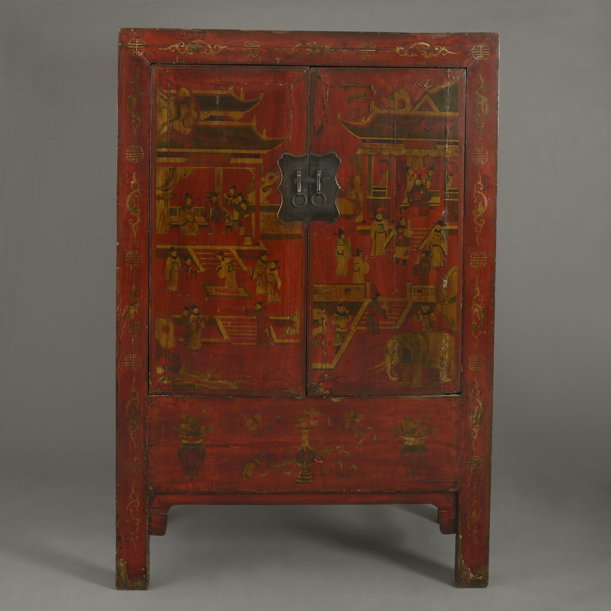 Tall chinese export red lacquer cabinet
