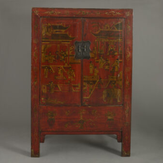Tall chinese export red lacquer cabinet