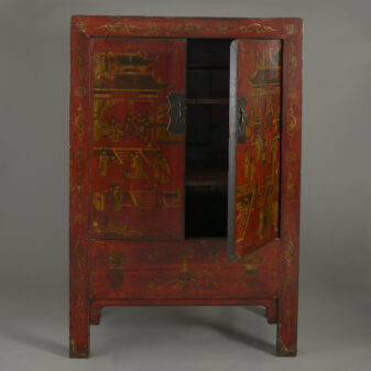Tall chinese export red lacquer cabinet